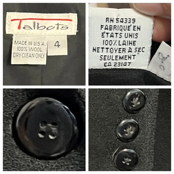 Talbots Women Black Wool Blazer & Pants Suit Set Size 4 Professional Office Goth - Picture 5 of 16